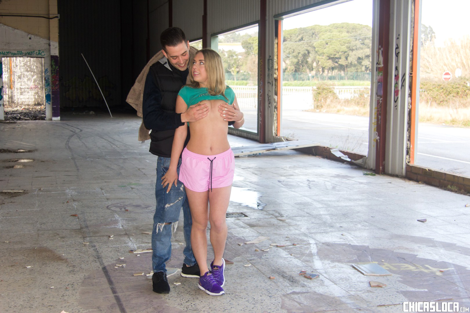 Daniella Margot rides her boyfriend's cock in the abandoned warehouse