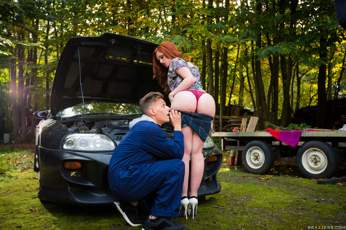 Ella Hughes gets her butt poked by the car mechanic