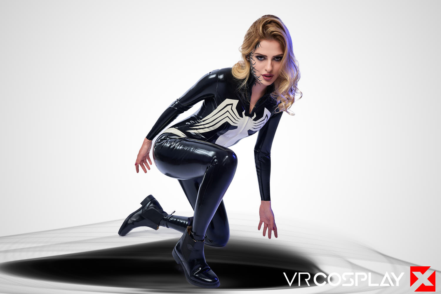 Mina Von D dressed in a skin-tight latex catsuit for kinky cosplay sex