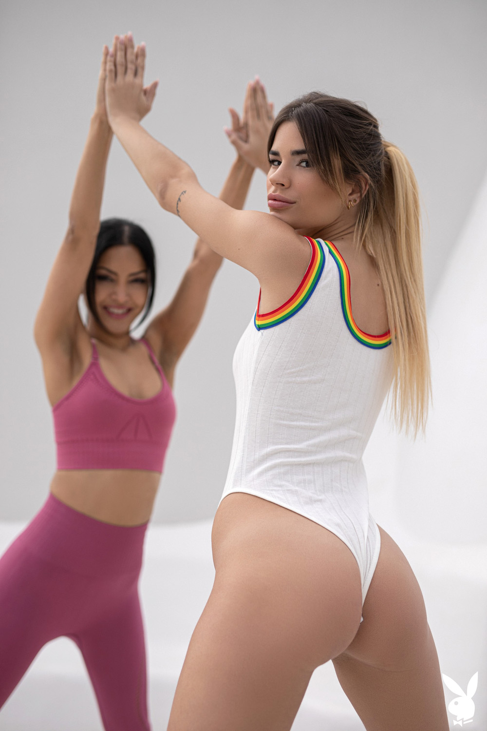 Chloe Rose and Lorena Hidalgo stretching in this supersexy workout session