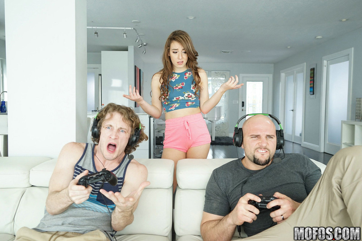 Harley Ann Wolf gets her pussy poked by two gamers