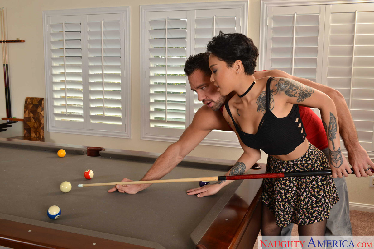Honey Gold gets poked by her friend's husband on the pool table