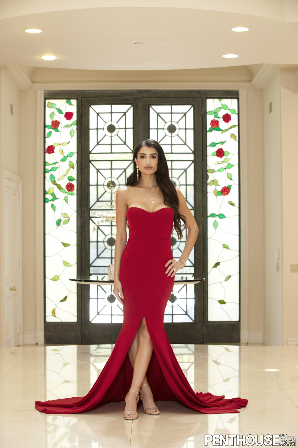 Mia Ventura looking elegant and absolutely stunning in and out of a long red gown